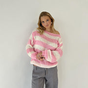 women's loose striped pullover sweater, view 9 - MRSLM
