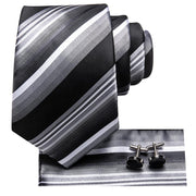 Black grey striped silk necktie set, view 4 - MRSLM