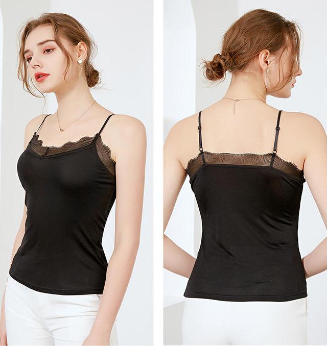 lace trim silk blend camisole, view 11 - MRSLM