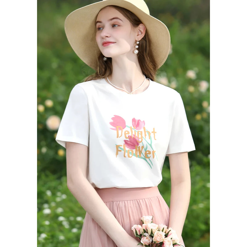 Tulip print slim-fit cotton T-shirt, view 4 - MRSLM