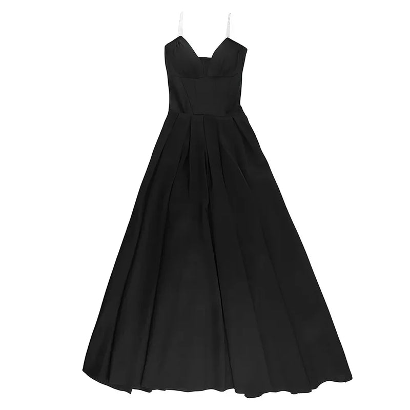 black spaghetti strap maxi dress, view 2 - MRSLM