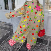 khaki fruit printed lapel coat, view 4 - MRSLM