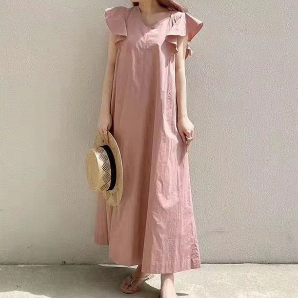 Ruffle sleeve loose long dress - MRSLM