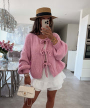 women's knitted lace-up bow cardigan, view 3 - MRSLM