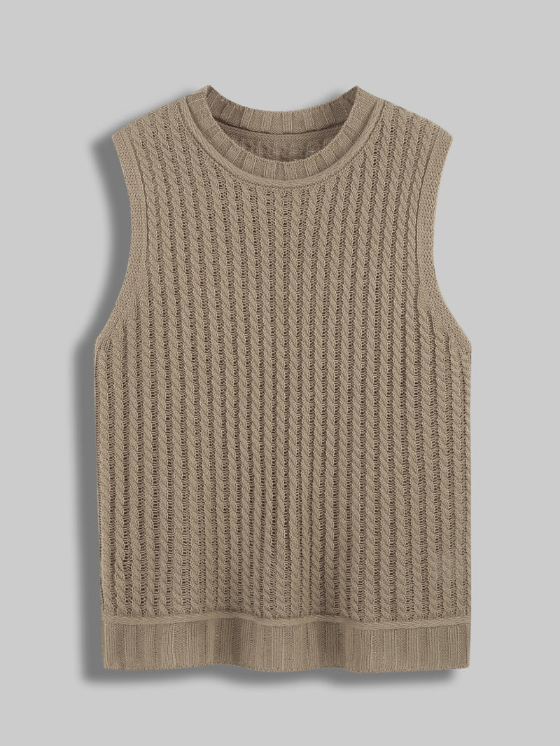 Women's sleeveless cable knit sweater vest, view 8 - MRSLM