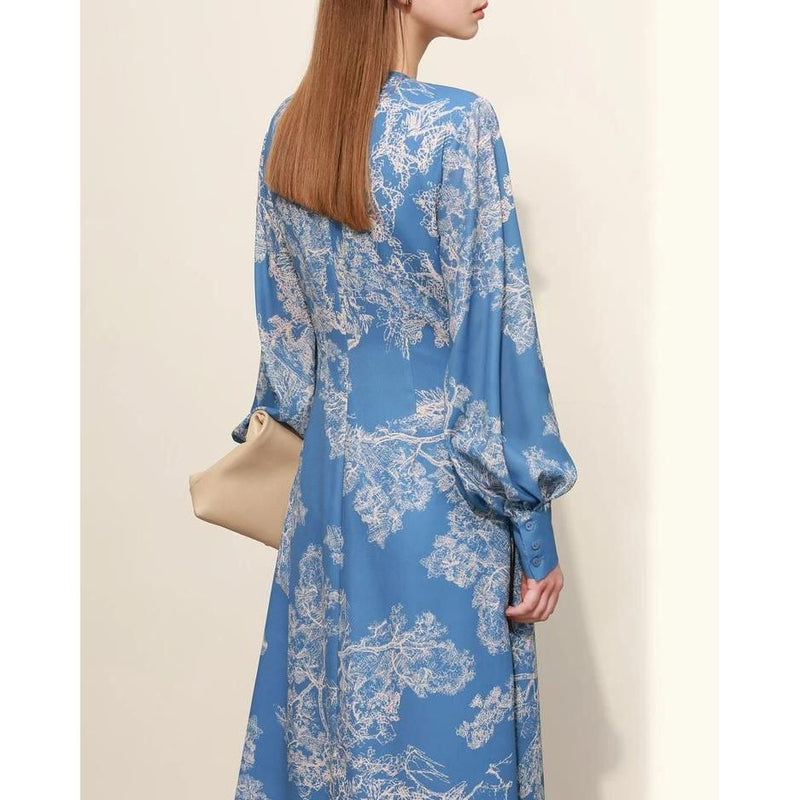 V-neck chiffon dress with Chinese print, view 6 - MRSLM