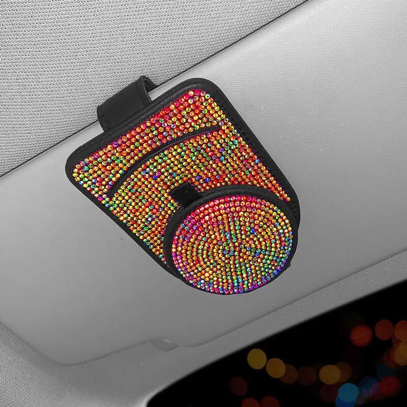 leather bling sunglass card holder for car visor, view 7 - MRSLM