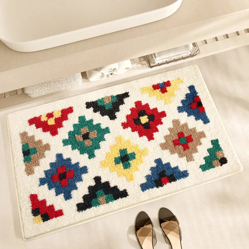 black and white grid bathroom absorbent non-slip mat, view 2 - MRSLM