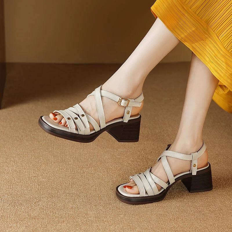 open toe chunky heel leather sandals - MRSLM
