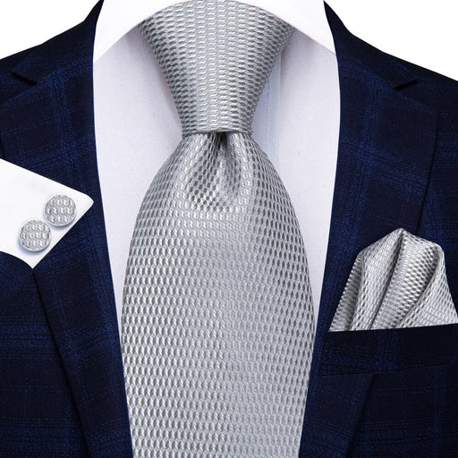 grey plaid silk necktie set for men - MRSLM