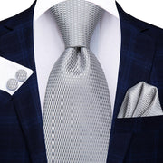 grey plaid silk necktie set for men, view 2 - MRSLM