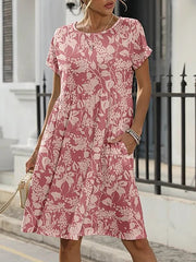 Round neck printed cotton dress, view 2 - MRSLM