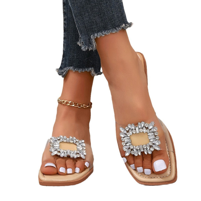 Rhinestone transparent flat sandals, view 5 - MRSLM
