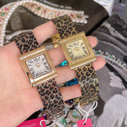 Women's leopard print mesh belt square watch, view 3 - MRSLM