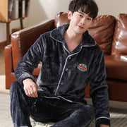 Men's flannel lounge robe cardigan set, view 16 - MRSLM