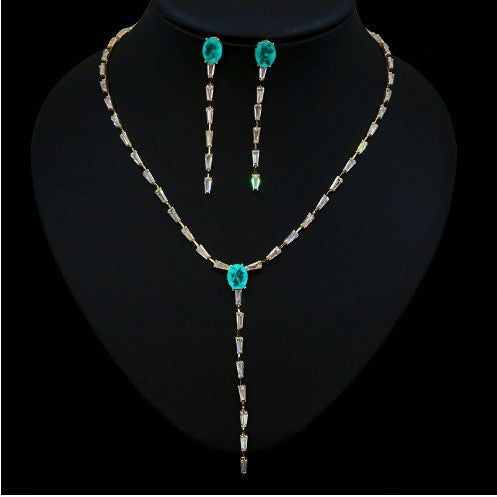 zircon long tassel collar chain set - MRSLM