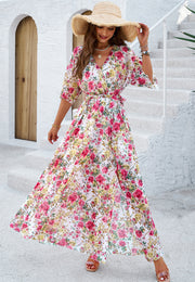 v-neck printed dress, view 14 - MRSLM