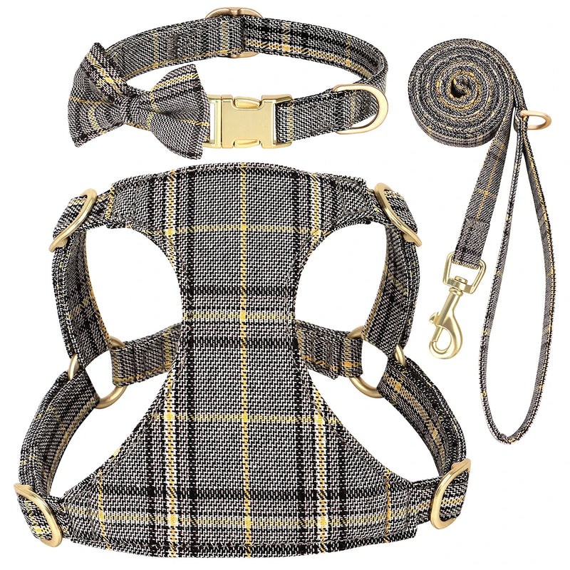 fashion dog harness leash set with bowtie, view 3 - MRSLM