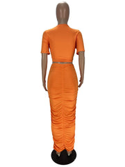 pleated short sleeve top and skirt dress set, view 10 - MRSLM