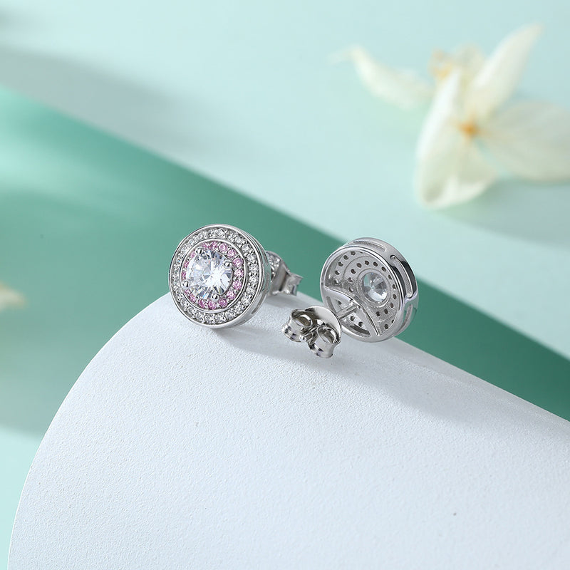 sterling silver round micro set zircon earrings, view 2 - MRSLM