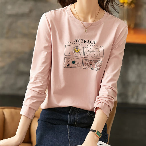 women's cartoon print cotton pullover - MRSLM
