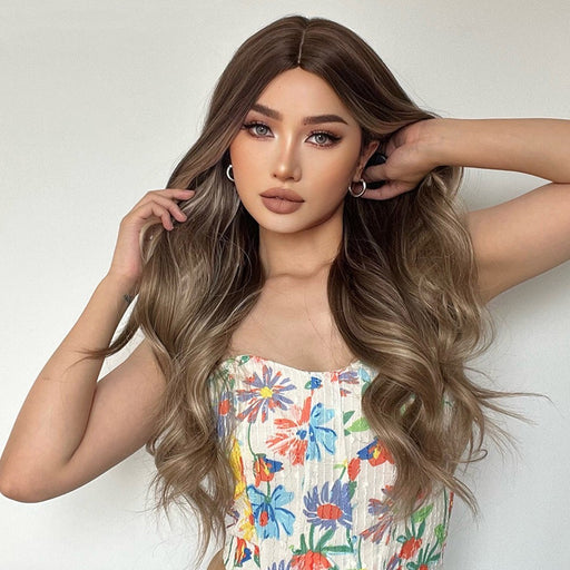 gradient gray brown curly wig - MRSLM