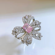 pink bow simulated diamond silver ring, view 9 - MRSLM