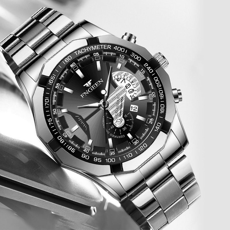 classic silver men's quartz watch, view 5 - MRSLM