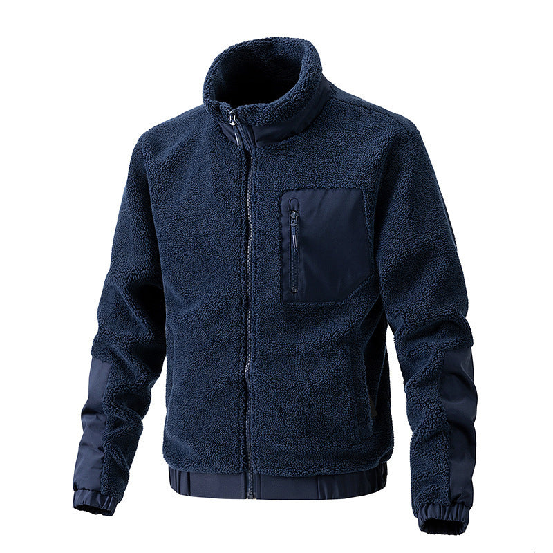 men's standing collar fleece jacket, view 7 - MRSLM