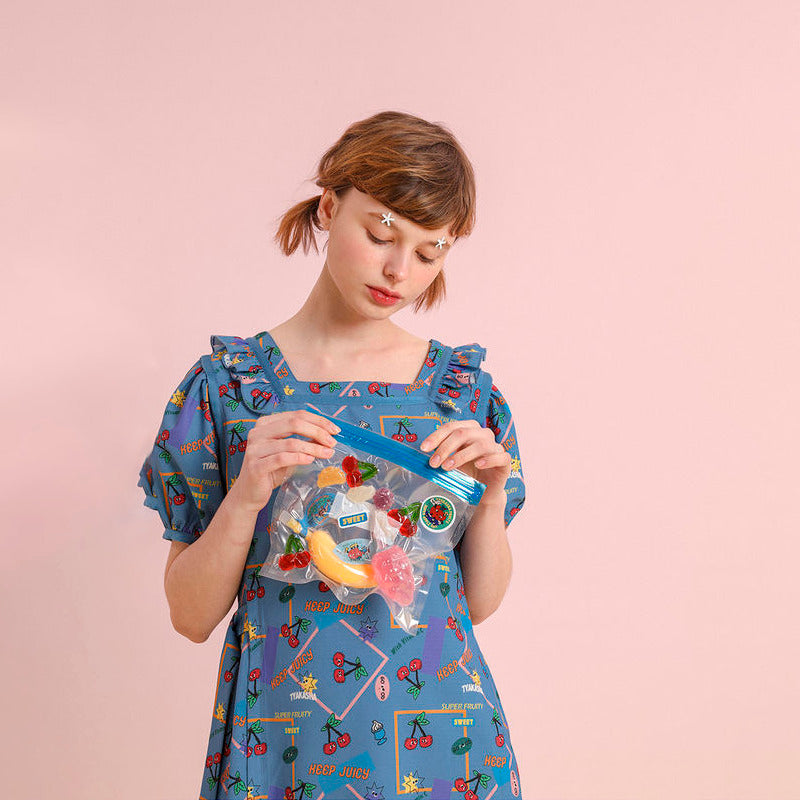 chiffon puff sleeve dress, view 4 - MRSLM