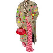 khaki fruit printed lapel coat, view 5 - MRSLM