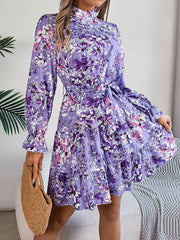 Stand collar ruffle a-line dress, view 7 - MRSLM