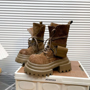 Women's suede platform lace-up combat boots, view 2 - MRSLM
