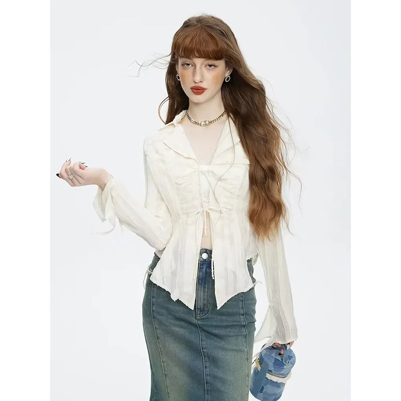 lace-up bow blouse, view 2 - MRSLM