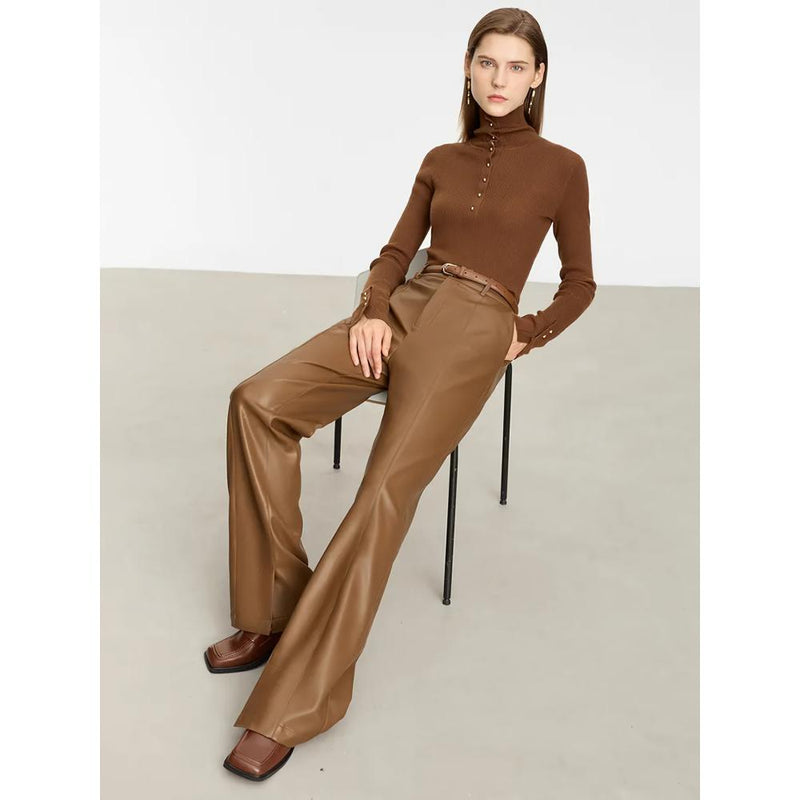 women's pu leather straight leg pants, view 4 - MRSLM
