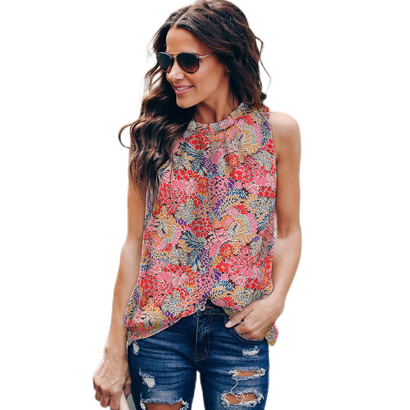 floral print sleeveless ruffle top, view 2 - MRSLM