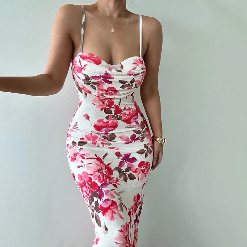 printed collar sling dress - MRSLM