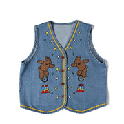 Denim vest jacket with cartoon graphic, view 2 - MRSLM