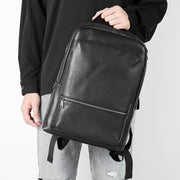 Men's solid black leather backpack - MRSLM