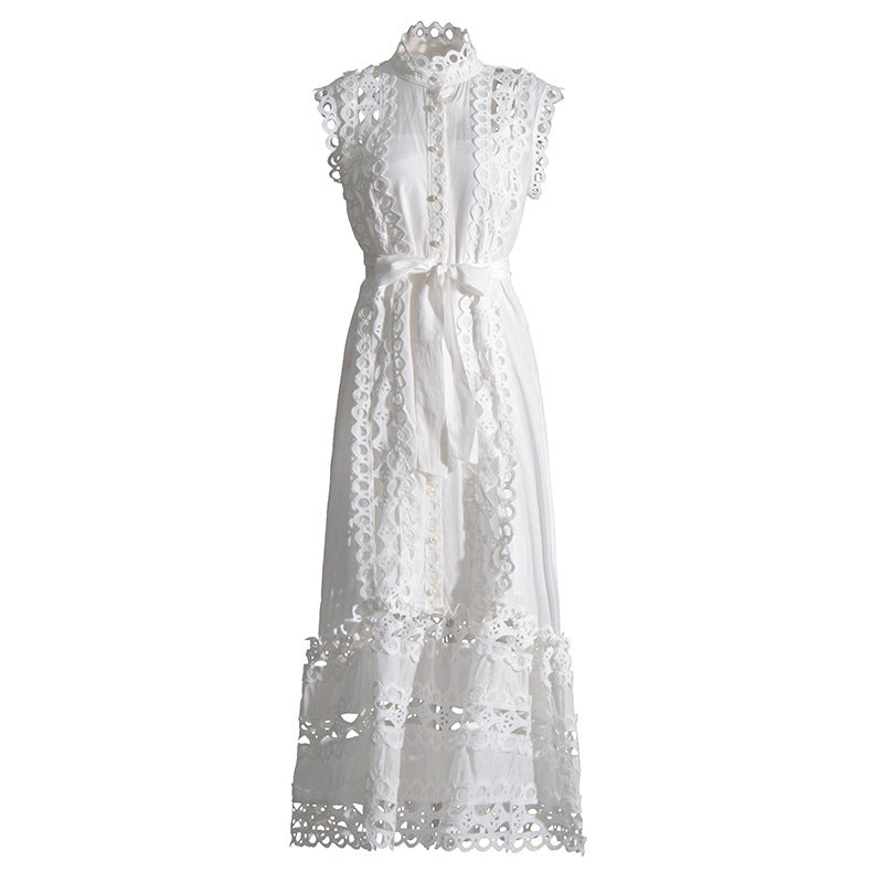 round neck hollow-out long dress, view 5 - MRSLM