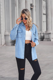 women's thin denim slim long-sleeved shirt, view 3 - MRSLM