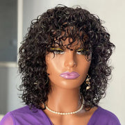 water wave human hair wig with bangs, view 5 - MRSLM