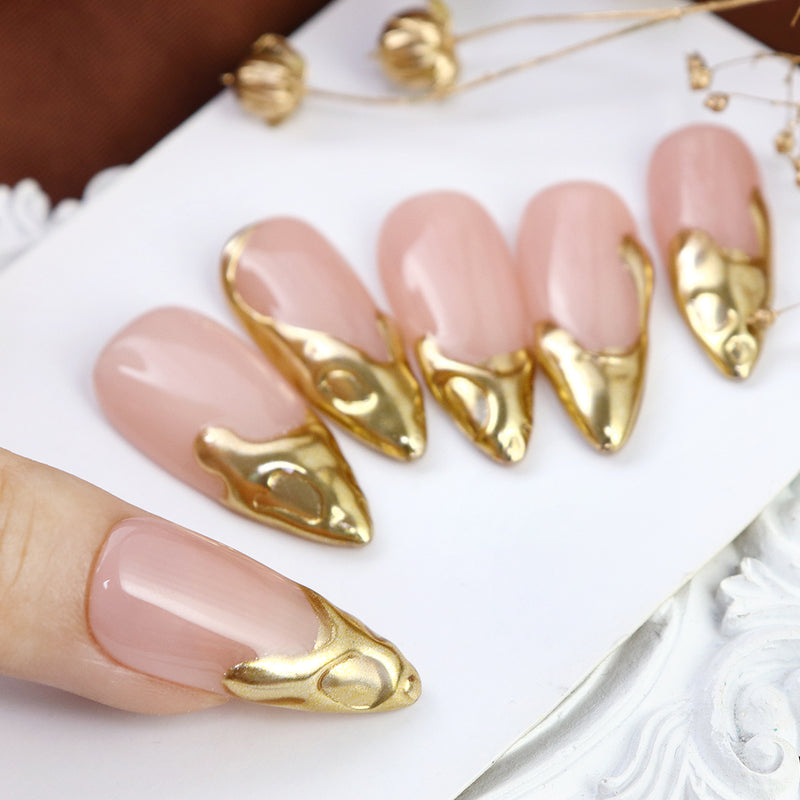 handmade 3D long almond press-on nails, view 5 - MRSLM