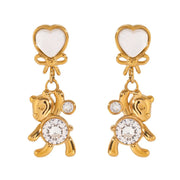 Gold plated panda earrings with cat's eye stone, view 7 - MRSLM