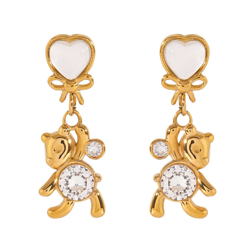 Gold plated panda earrings with cat's eye stone, view 7 - MRSLM