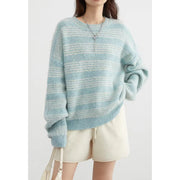 women's loose striped round neck sweater, view 2 - MRSLM