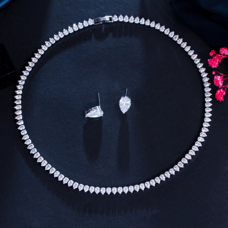 zircon heart necklace and earrings set, view 3 - MRSLM