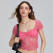 floral lace corset shirt, view 3 - MRSLM