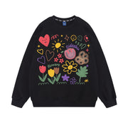 loose floral print cotton sweatshirt for couples, view 7 - MRSLM