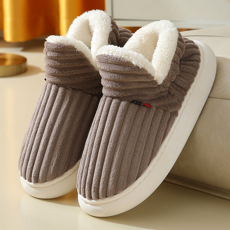Striped plush couples house slippers, view 11 - MRSLM